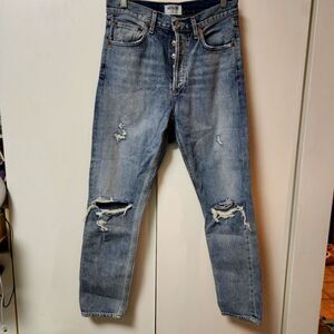 Agolde Jamie High Rise Classic Crop Jeans   Light Wash Button Fly Sz 26 Revolve